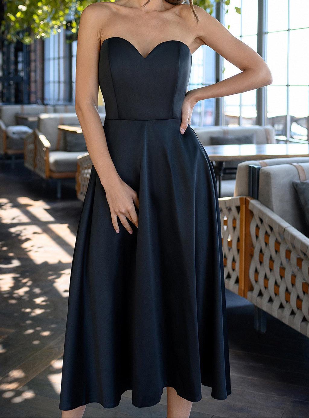 Inez Navy Satin Midi Dress — view 4