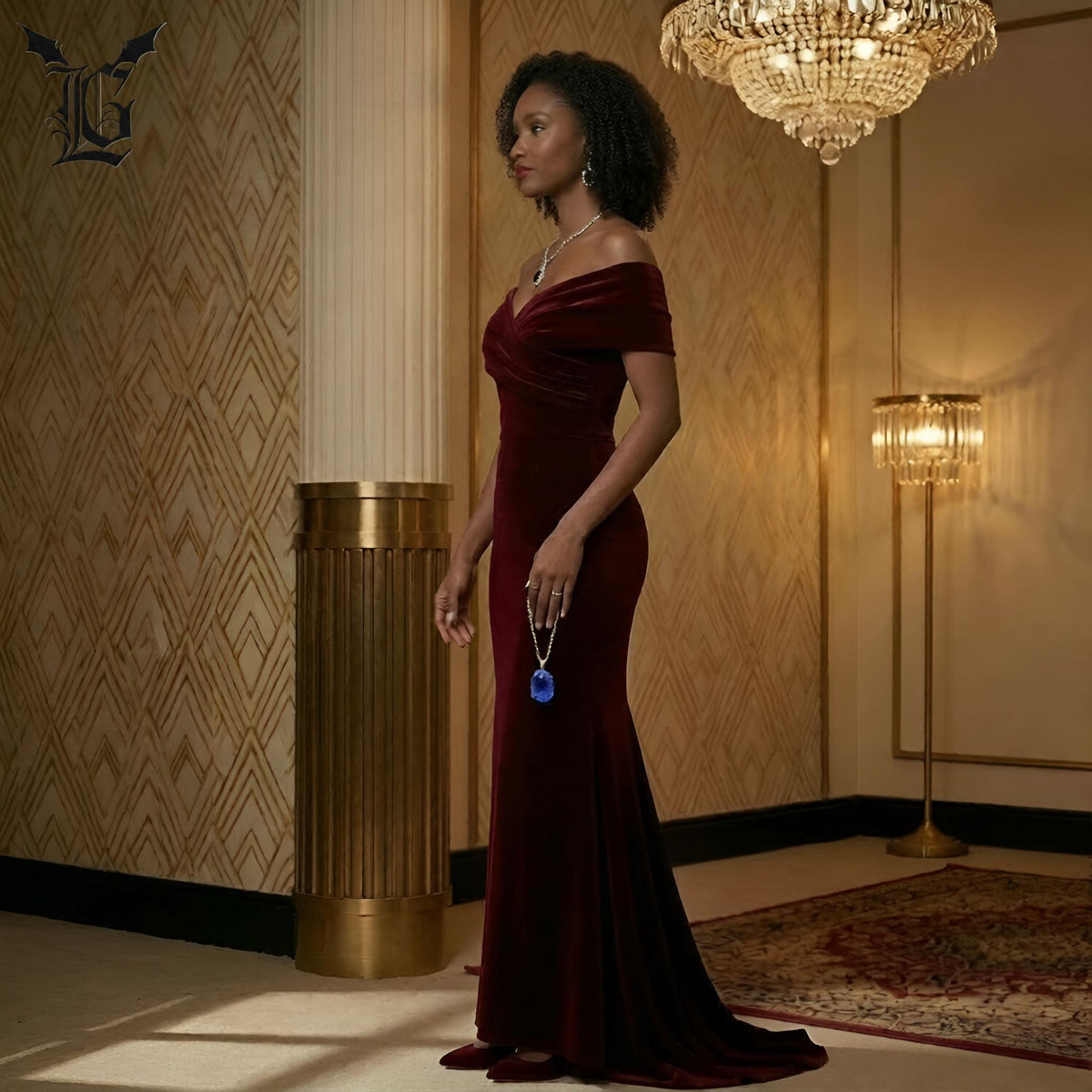 Josie Burgundy Velvet Maxi Dress — view 5