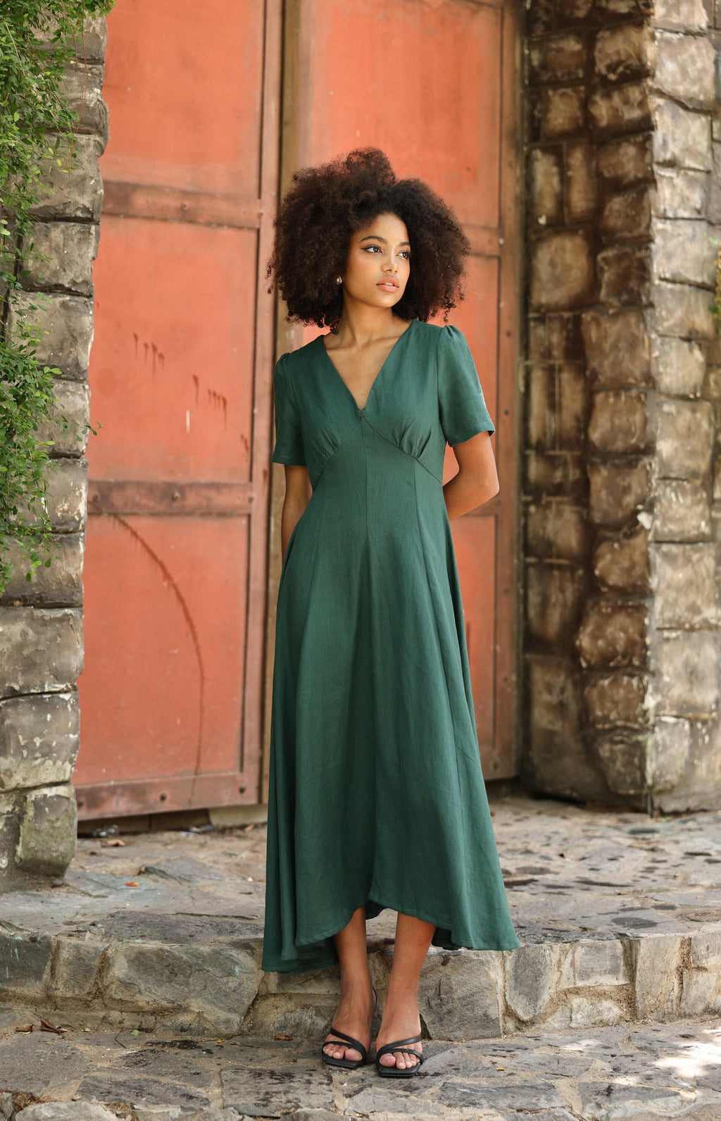 Yara Green Linen Midi Dress — Occasions by Paulette