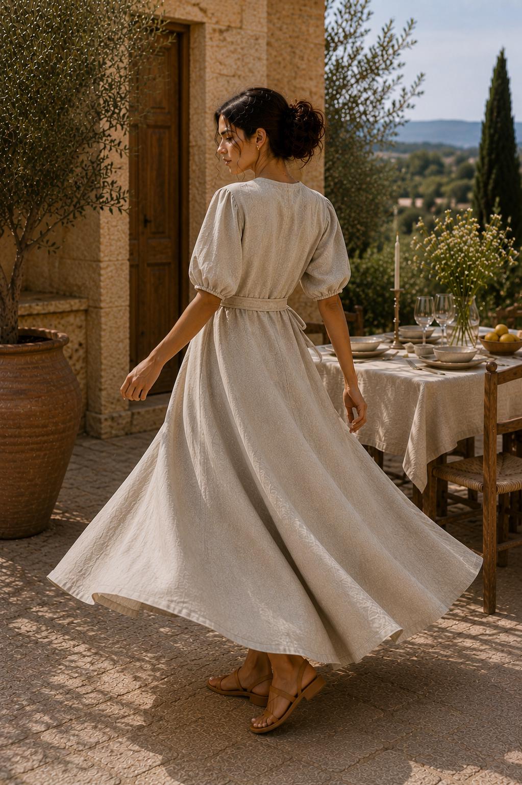 Ivy Beige Linen Wrap Midi Dress — view 4