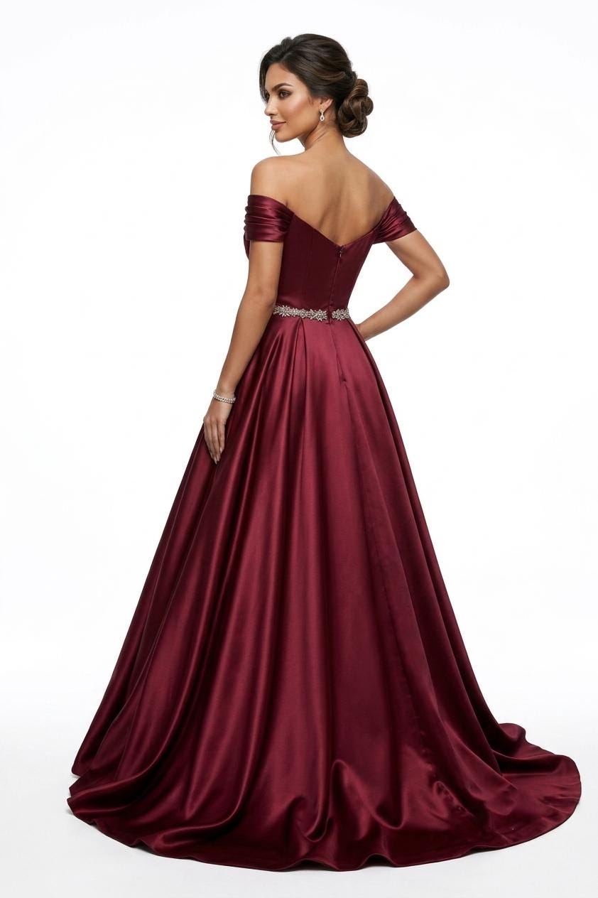 Coco Burgundy Satin Maxi Dress — view 5