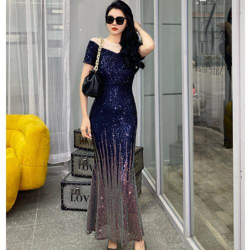 Hattie Navy Sequin Maxi Dress — view 2