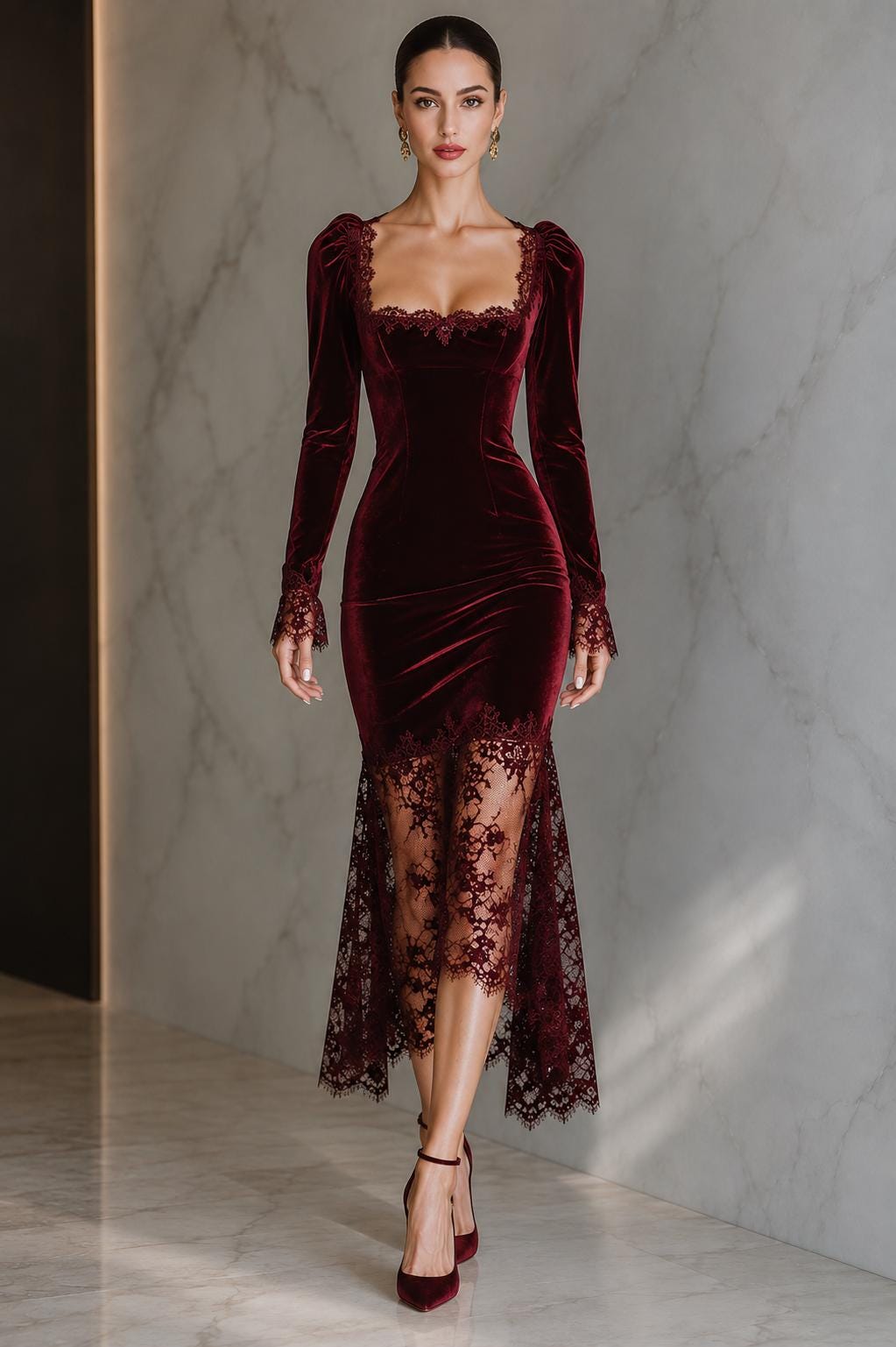 Vida Burgundy Velvet Maxi Dress — view 2
