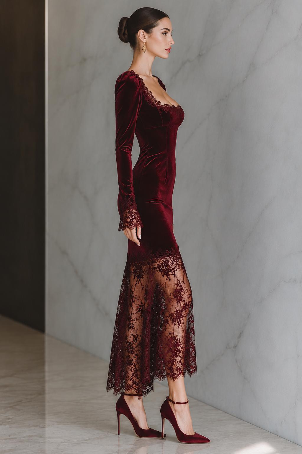 Vida Burgundy Velvet Maxi Dress — view 3