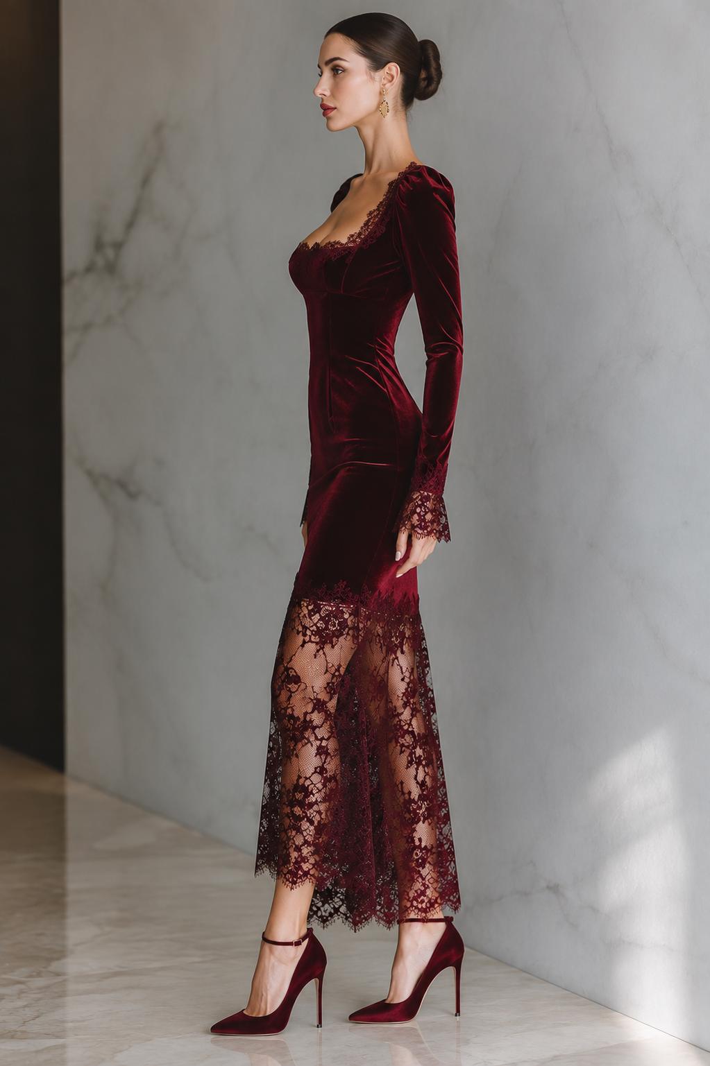 Vida Burgundy Velvet Maxi Dress — view 4