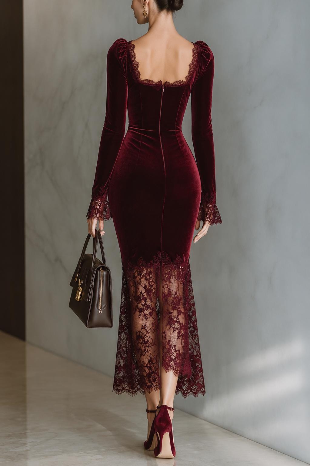 Vida Burgundy Velvet Maxi Dress — view 5