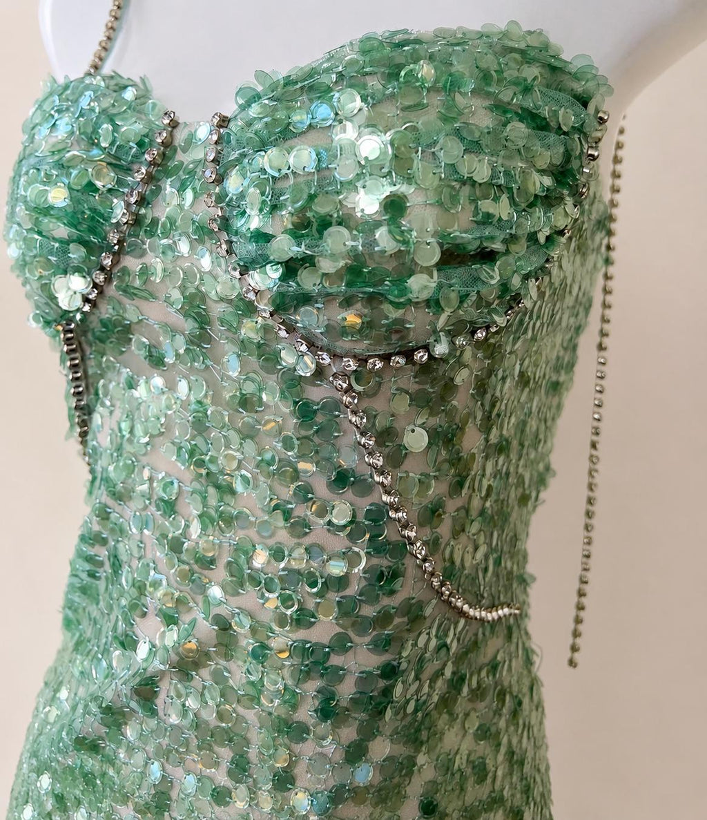 Sage Green Sequin Mini Dress — view 6