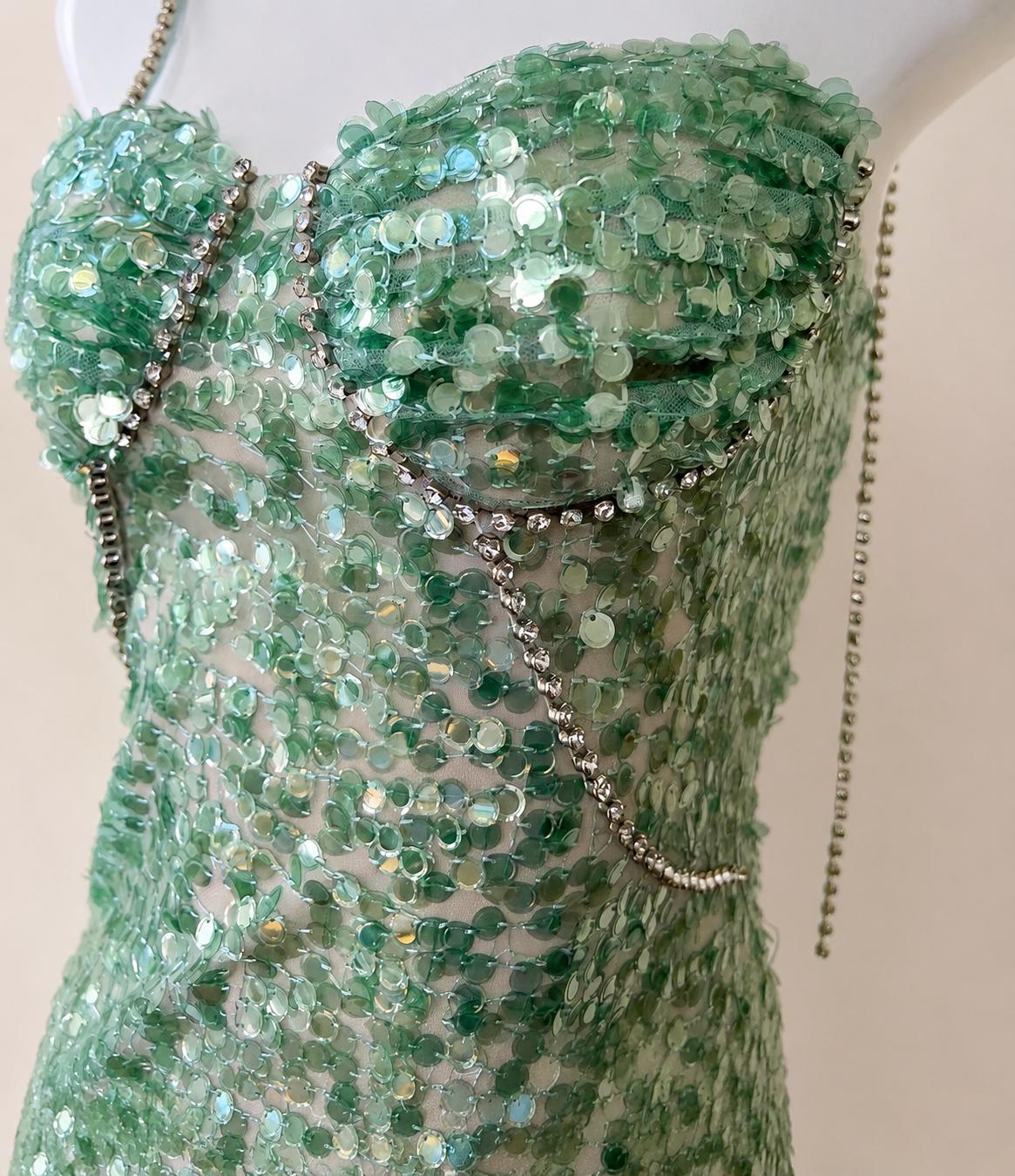 Sage Green Sequin Mini Dress — view 6