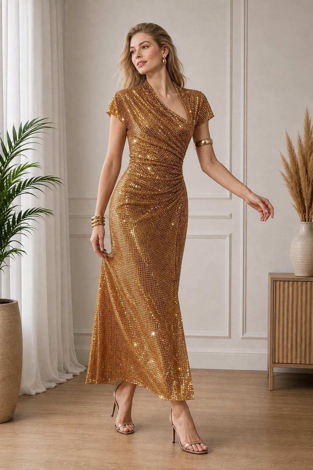 Dora Gold Sequin Maxi Dress — view 4