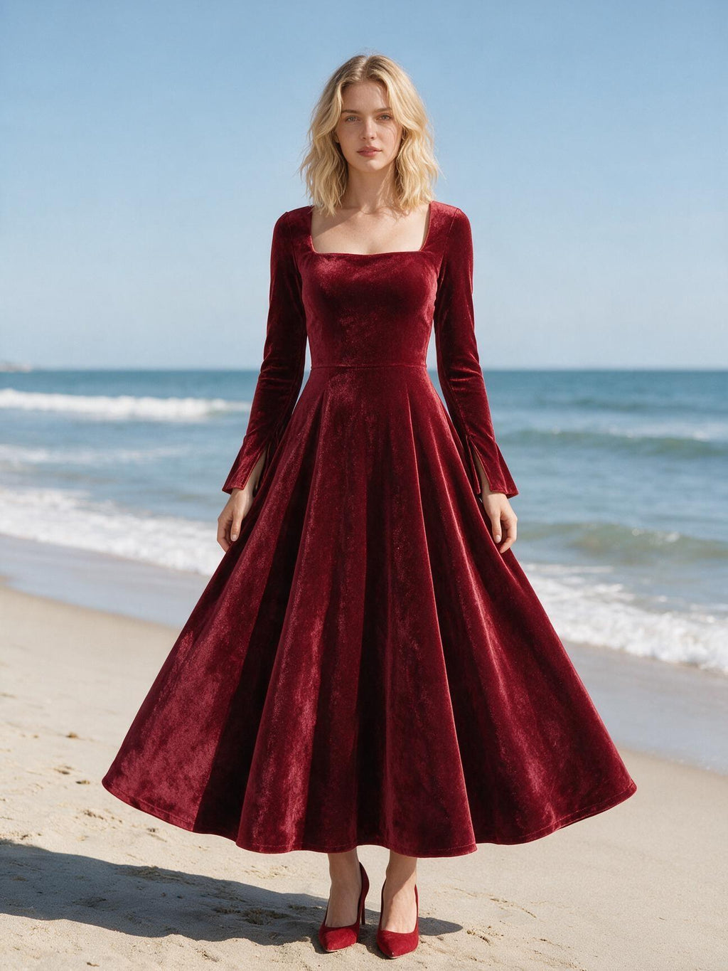 Belle Burgundy Velvet Maxi Dress — view 2