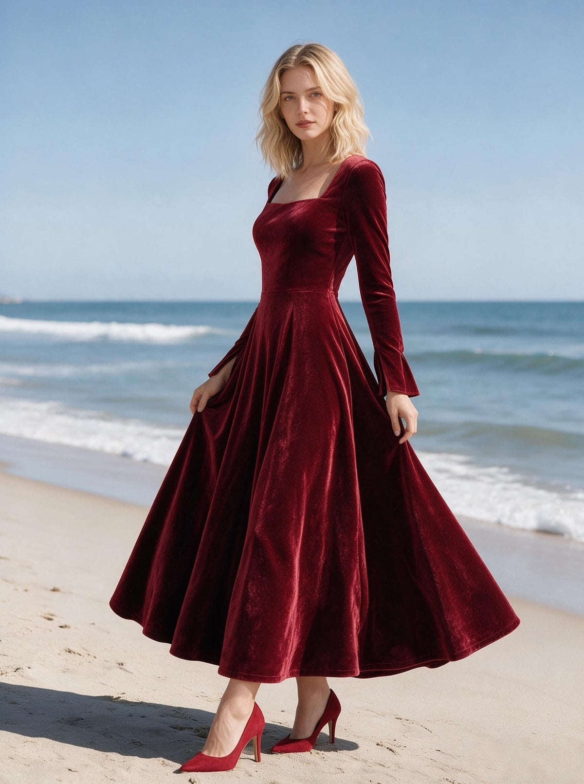 Belle Burgundy Velvet Maxi Dress — view 4