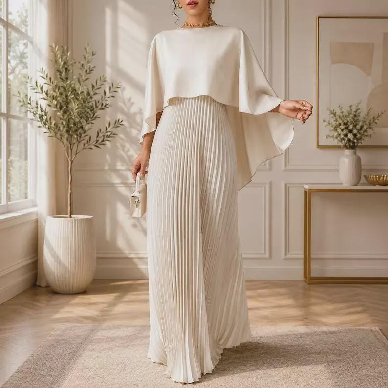 Grace Ivory Pleated Maxi Dress — Occasions by Paulette