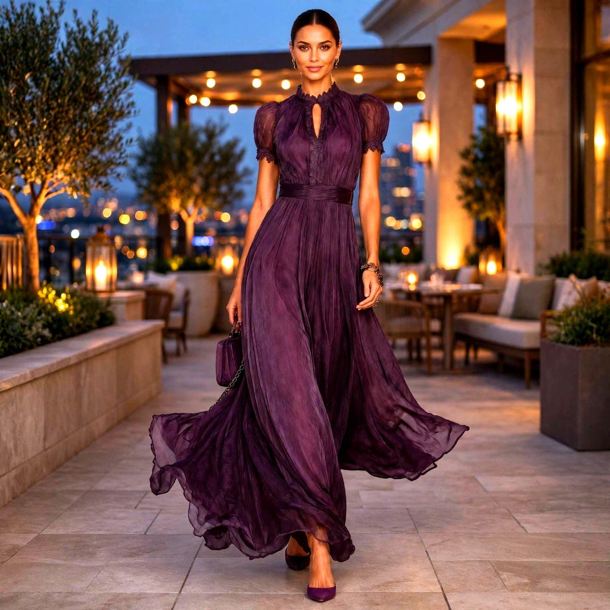 Zara Burgundy Lace Pleated Maxi Dress — Occasions by Paulette