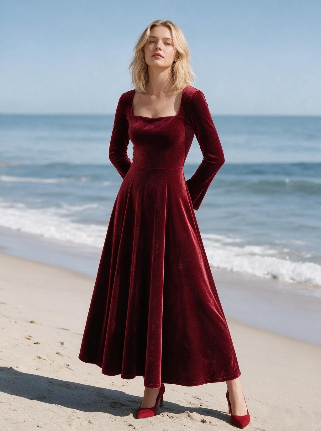 Belle Burgundy Velvet Maxi Dress — view 5