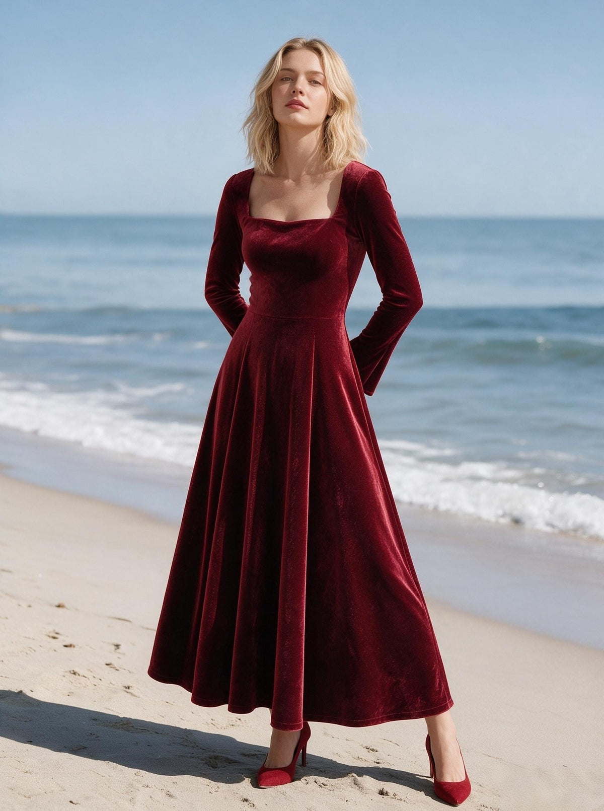 Belle Burgundy Velvet Maxi Dress — view 5