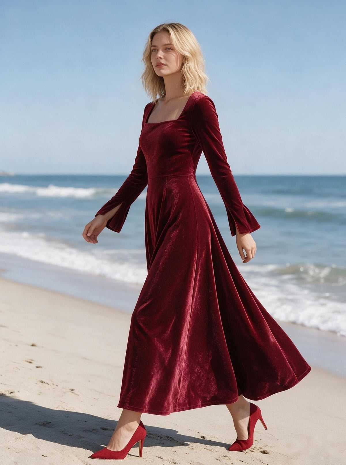 Belle Burgundy Velvet Maxi Dress — view 6