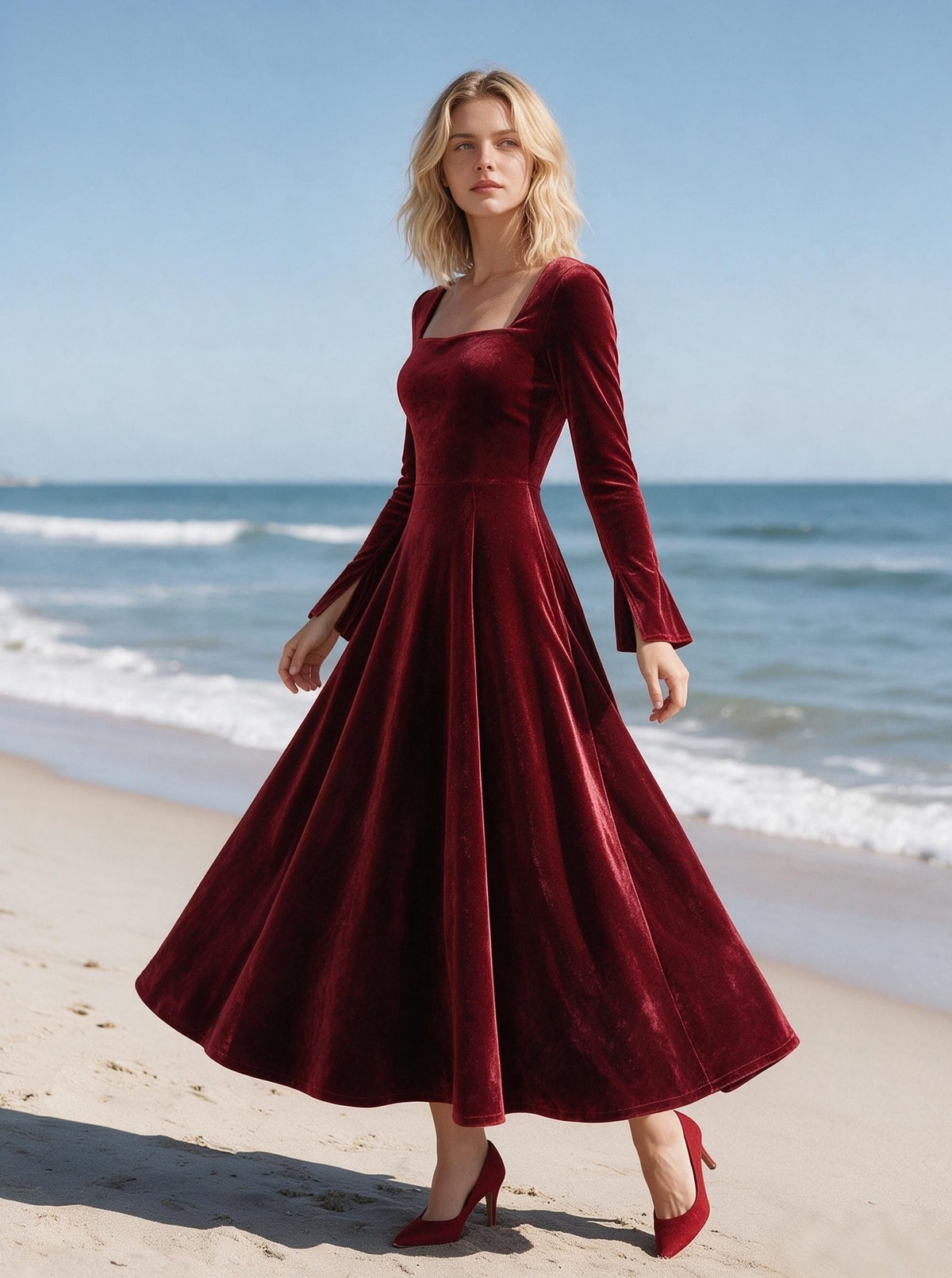 Belle Burgundy Velvet Maxi Dress — view 3