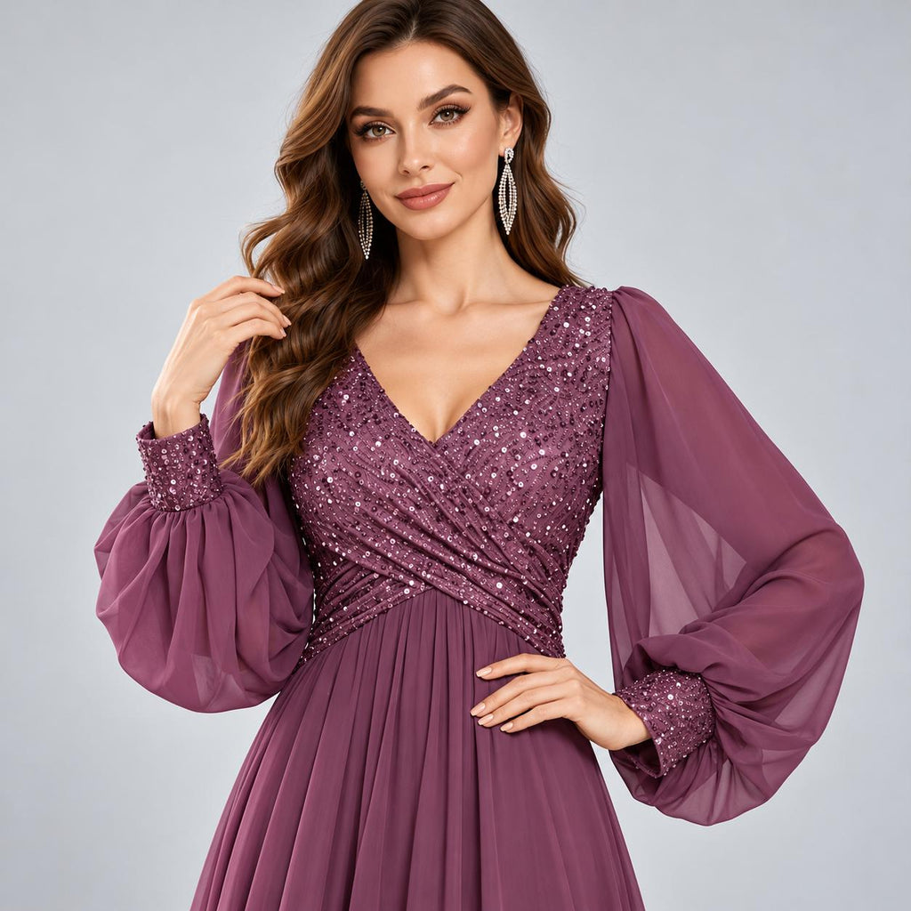 Brielle Plum Sequin Maxi Dress — view 6