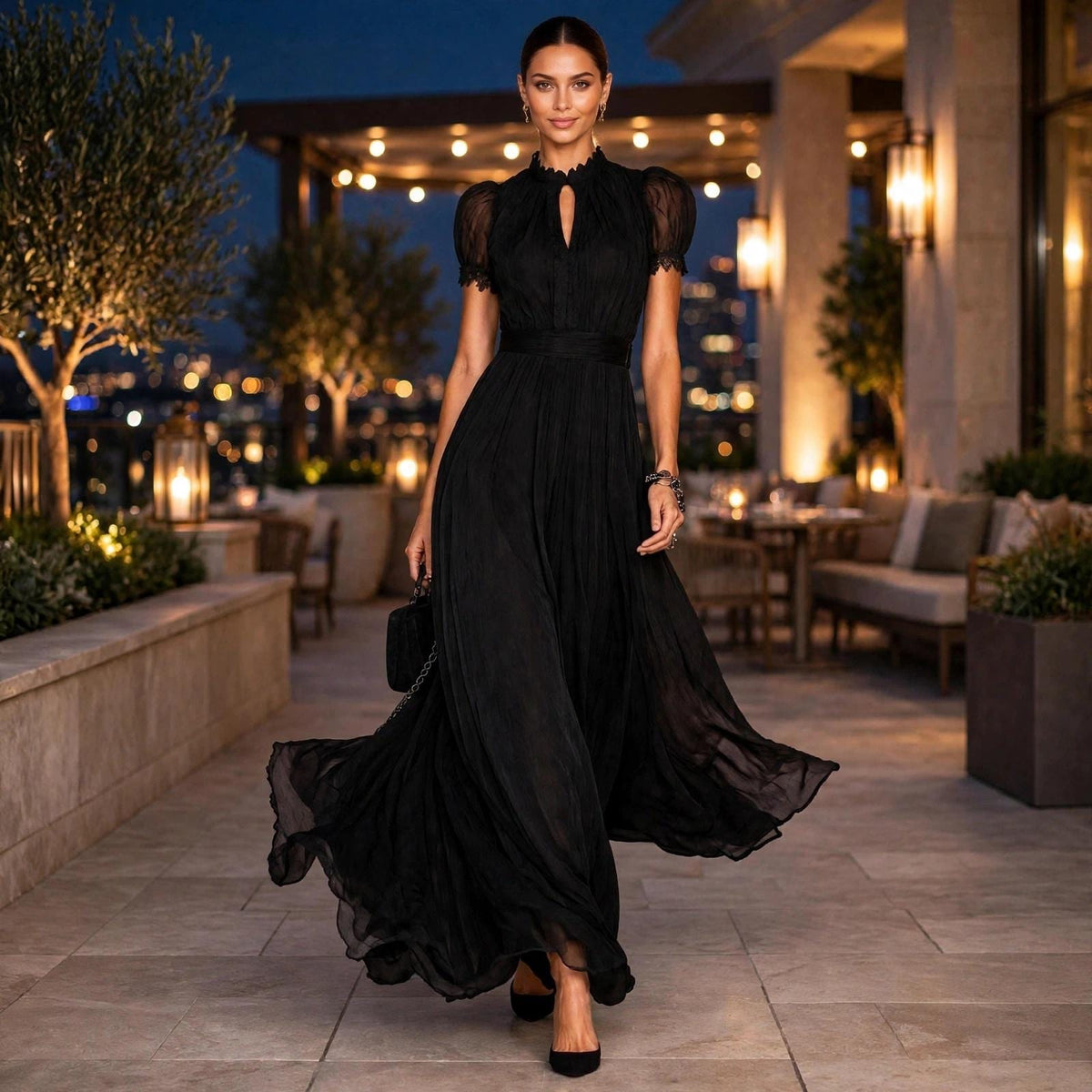 Zara Burgundy Lace Pleated Maxi Dress — view 3