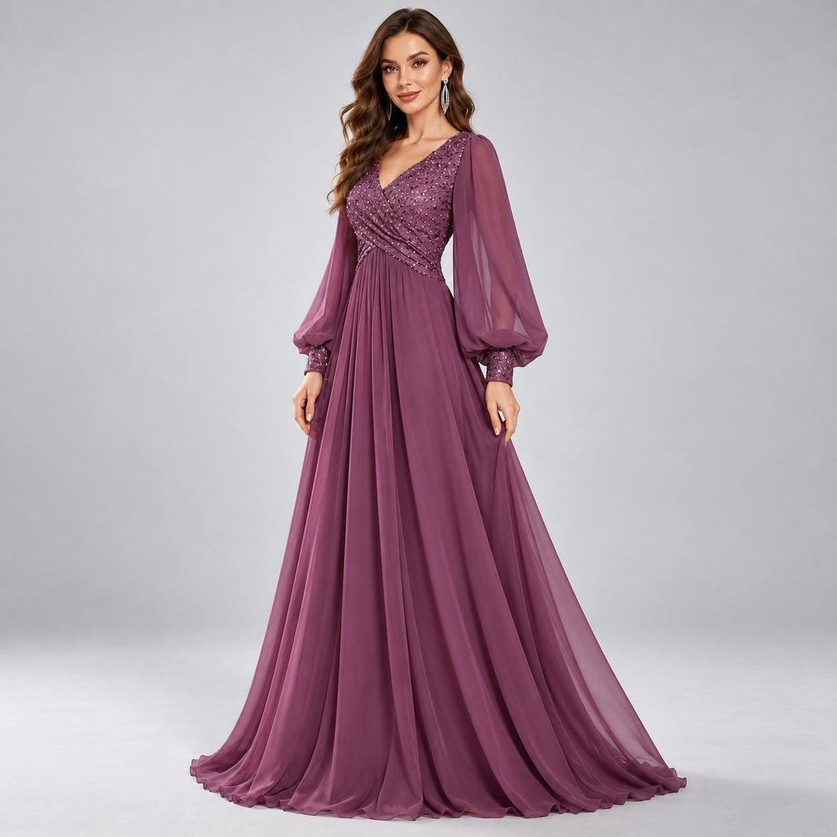 Brielle Plum Sequin Maxi Dress — view 5